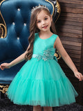 Ball Gown Tulle Sleeveless Jewel Neck Wedding Party Flower Girl Dresses-27dress