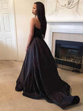 Beaded Sweetheart Satin Ball Gown Prom Dress with Sweep Train