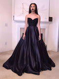 Beaded Sweetheart Satin Ball Gown Prom Dress with Sweep Train