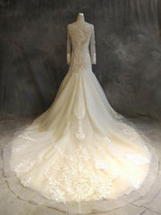 Beaded Trumpet/Mermaid Illusion Organza Chapel Train Wedding Dress