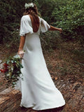 Beautiful A-line V-neck Stretch Crepe Floor-length Wedding Dress