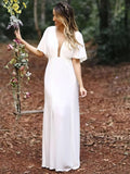 Beautiful A-line V-neck Stretch Crepe Floor-length Wedding Dress