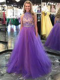 Beautiful Beading Prom Dress - Princess High Neck Tulle Floor-length