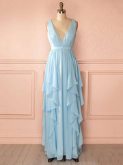 Beautiful Bridesmaid Dresses - A-line V-neck Chiffon Floor-length with Sashes / Ribbons