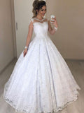 Beautiful Illusion Lace Ball Gown Wedding Dress With Beading