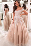 Beautiful Long A-Line Off-the-Shoulder Lace Backless Tulle Prom Dress-27Dress