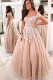 Beautiful Long A-Line Off-the-Shoulder Lace Backless Tulle Prom Dress-27Dress