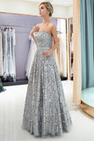 Beautiful Long A-line Strapless Glitter Evening Dresses-27dress