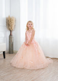 Beautiful Long Ball Gown Tulle Appliques Lace Flower girl dress-27Dress