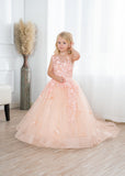 Beautiful Long Ball Gown Tulle Appliques Lace Flower girl dress-27Dress