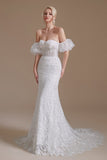 Beautiful Long Mermaid Sweetheart Lace Wedding Dresses with Detachable Sleeves-27dress