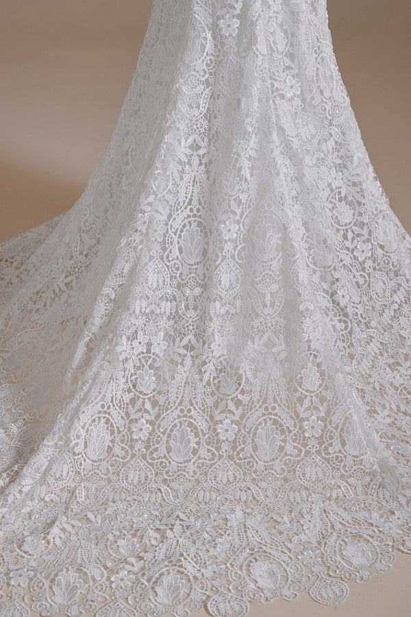 Beautiful Long Mermaid Sweetheart Lace Wedding Dresses with Detachable Sleeves-27dress