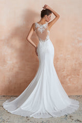 Beautiful Mermaid V-Neck White Lace Wedding Dresses Affordable Online-27dress