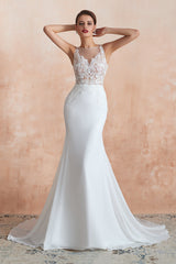 Beautiful Mermaid V-Neck White Lace Wedding Dresses Affordable Online-27dress