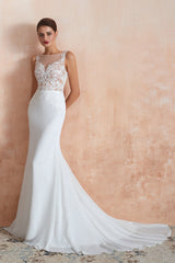 Beautiful Mermaid V-Neck White Lace Wedding Dresses Affordable Online-27dress