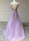 Beautiful Princess Straps Tulle Prom Dress With Beading Appliqued-27dress