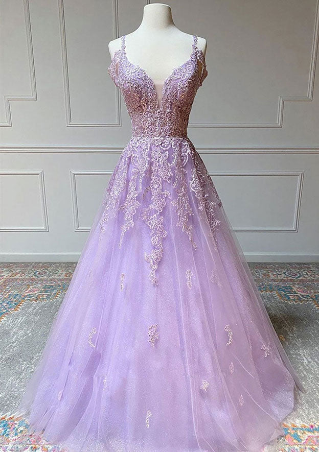 Beautiful Princess Straps Tulle Prom Dress With Beading Appliqued-27dress