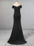 Beautiful Sheath/Column Off-the-Shoulder Jersey Prom Dresses with Sweep Train and Split Front