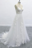 Best Spaghetti Strap Appliques Tulle Wedding Dress On Sale-27dress