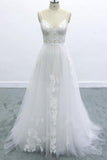 Best Spaghetti Strap Appliques Tulle Wedding Dress On Sale-27dress