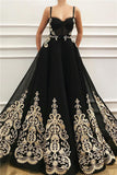 Black Long A-line Sweetheart Tulle Black Prom Dress with Pockets-27Dress