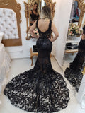 Black Long Mermaid Sweetheart Lace Formal Evening Prom Dresses-27Dress