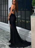 Black Mermaid Prom Dresses with Open Back & Spaghetti Straps-27dress