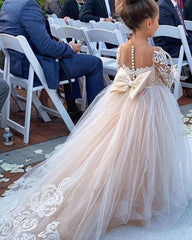 Boho Long Sleeves lace Tulle Flower Girl Dresses-27dress