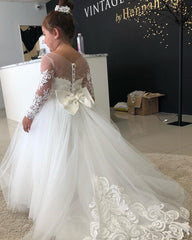 Boho Long Sleeves lace Tulle Flower Girl Dresses-27dress