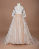 Boho Long Sleeves lace Tulle Flower Girl Dresses-27dress