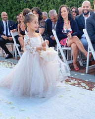 Boho Long Sleeves lace Tulle Flower Girl Dresses-27dress