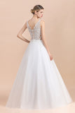 Boho V-Neck Lace Wedding Dress Tulle Appliques Sleeveless Bridal Gowns On Sale-27dress