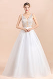 Boho V-Neck Lace Wedding Dress Tulle Appliques Sleeveless Bridal Gowns On Sale-27dress