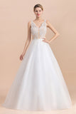 Boho V-Neck Lace Wedding Dress Tulle Appliques Sleeveless Bridal Gowns On Sale-27dress