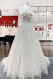 Breath-taking Detailed Appliques Ruffles Tulle Ivory Lace Wedding Dresses Long-27dress