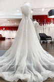 Breath-taking Detailed Appliques Ruffles Tulle Ivory Lace Wedding Dresses Long-27dress