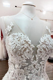 Breath-taking Detailed Appliques Ruffles Tulle Ivory Lace Wedding Dresses Long-27dress