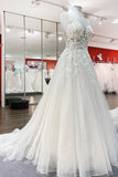 Breath-taking Detailed Appliques Ruffles Tulle Ivory Lace Wedding Dresses Long-27dress