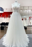 Breath-taking Tulle V Neck Sequins Ruffles A-Line Wedding Dresses-27dress