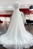 Breath-taking Tulle V Neck Sequins Ruffles A-Line Wedding Dresses-27dress