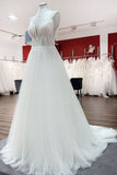 Breath-taking Tulle V Neck Sequins Ruffles A-Line Wedding Dresses-27dress