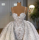 Brilliant Long Mermaid Sweetheart Sequins Wedding Dress With Ruffles Train-27Dress