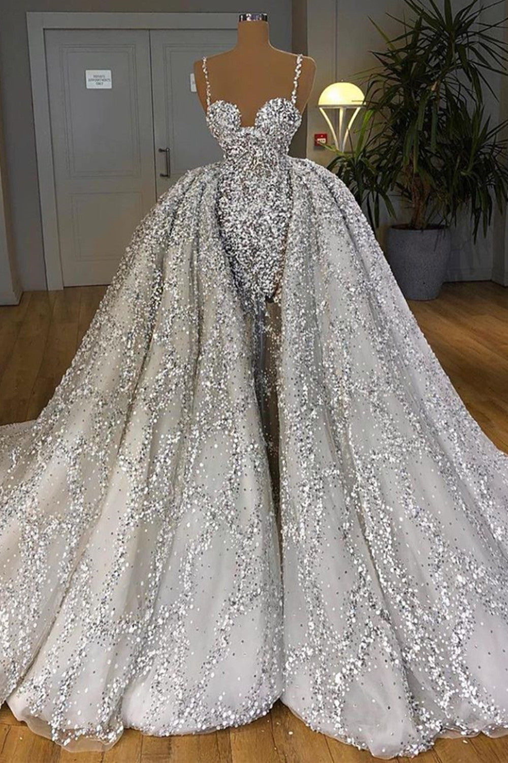 Brilliant Long Mermaid Sweetheart Sequins Wedding Dress With Ruffles Train-27Dress