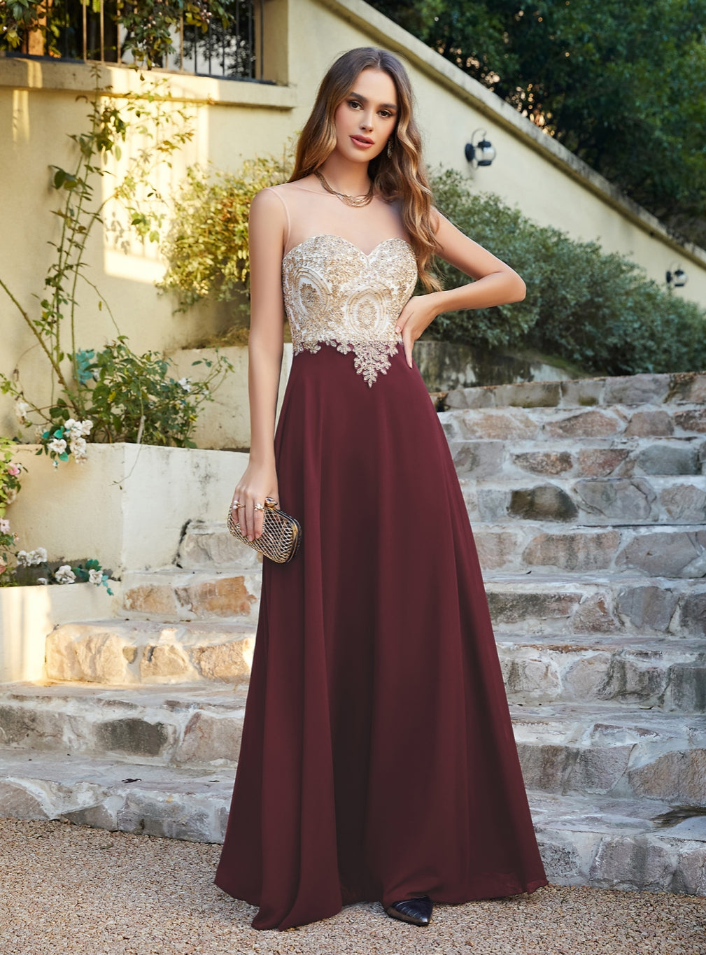 A-line Scoop Chiffon Appliques Floor-Length Dresses 27Dress