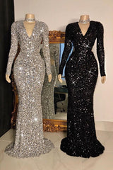 Long Sleeve Sequin Mermaid Evening Dress