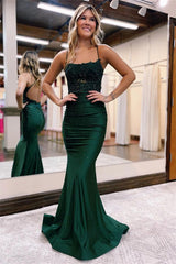 Elegant Appliques Spaghetti Strap Mermaid Evening Dress with Beadings