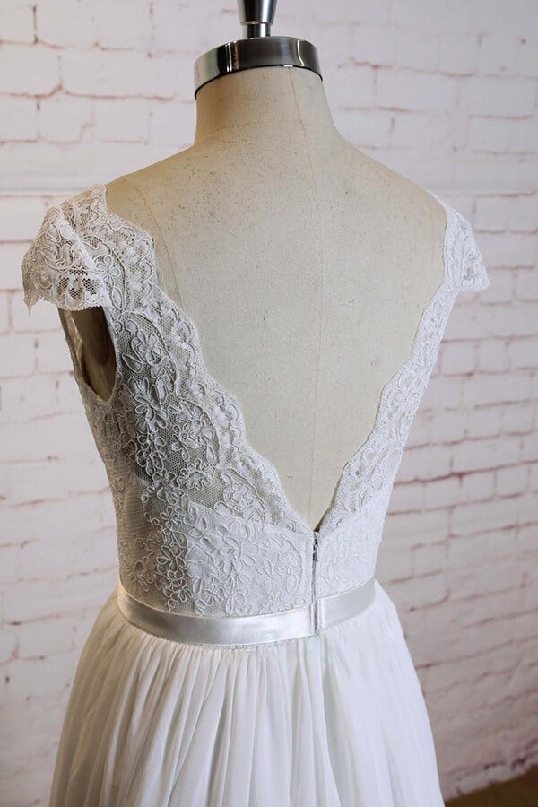 Cap Sleeve A-line Lace Chiffon Wedding Dress On Sale-27dress