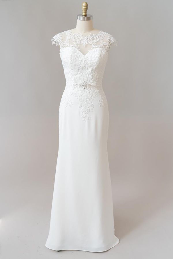 Cap Sleeve Illusion Lace Sheath Wedding Dress On Sale-27dress