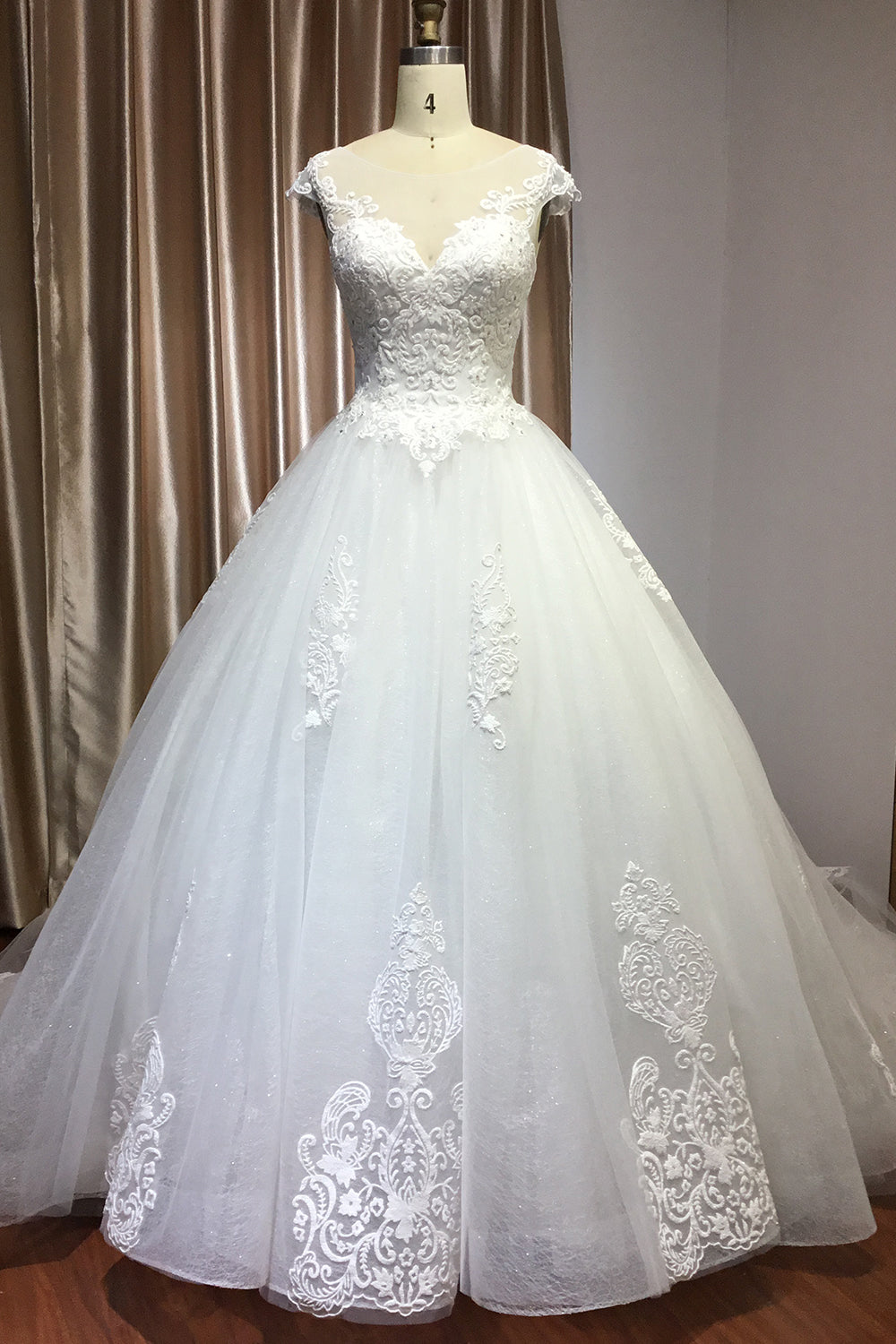 Cap Sleeve Lace Wedding Dress Princess Bridal Gown Lace-up-27dress