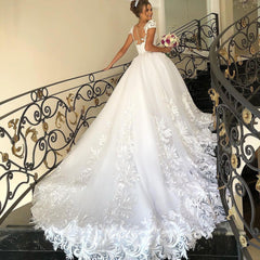 Cap Sleeves Lace Applqiues Wedding Dress Ball Gown Princess Bridal Wear-27dress